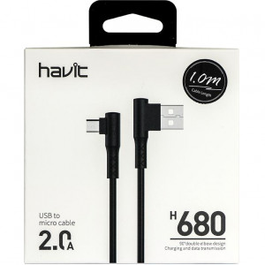Кабель USB 2.0 to micro USB; 1.0m., угловой; Havit (H680)