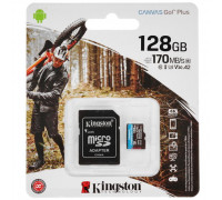 Карта памяти micro SDXC 128Gb Kingston Canvas Go! Plus; Class 10 UHS-I U3; with SD adapter (SDCG3/128GBSP)