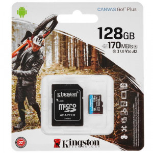 Карта памяти micro SDXC 128Gb Kingston Canvas Go! Plus; Class 10 UHS-I U3; with SD adapter (SDCG3/128GBSP)
