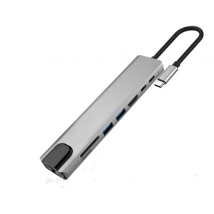 USB разветвители (HUB) HUB USB 3.0; 3 порта; Type-C на HDMI, USB 3.0, Card Reader, LAN, USB HUB 4K