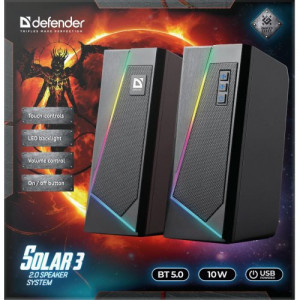 Активная акустическая система Defender Solar 10W 2.0; Bluetooth; RGB; Black