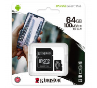 Карта памяти micro SDXC 64GB Kingston Canvas Select Plus Class 10 UHS-I U1 V10 A1 (SDCS2/64GB)