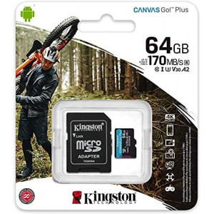 Карта памяти micro SDXC 64Gb Kingston Canvas Go! Plus; Class 10 UHS-I U3 R170/W70MB/s; V30; A2; With SD-adapter (SDCG/64GB)