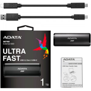 Внешний SSD ADATA SE760 1000Gb (ASE760-1TU32G2-CBK); 1.8"; USB 3.2 Gen 2x2 Type-C; Black