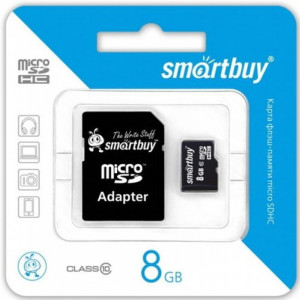Карта памяти micro SDHC 8Gb Smartbuy; Class 10; with SD adapter (SB8GBSDCL10-01***)