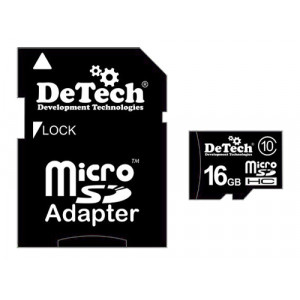 Карта памяти micro SDHC 16Gb DeTech; Class 10; with SD adapter
