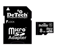 Карта памяти micro SDHC 8Gb DeTech; Class 10; with SD adapter