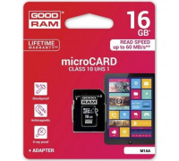 Карта памяти micro SDHC 16Gb GoodRAM; Class 10 UHS-I; With SD-adapter (M1AA-0160R11)