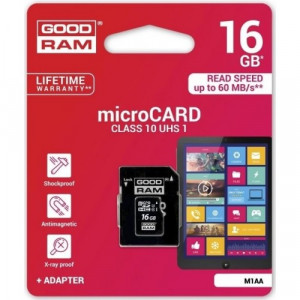Карта памяти micro SDHC 16Gb GoodRAM; Class 10 UHS-I; With SD-adapter (M1AA-0160R11)