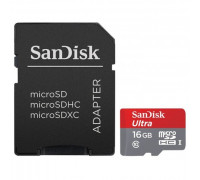 Карта памяти micro SDHC 16Gb SanDisk; Ultra; Class 10; UHS-I U3; With SD-adapter (SDSQUNC-016G-GN6MA)