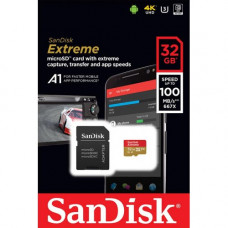 Карта памяти micro SDHC 32Gb SanDisk; Extreme; Class 10; V30 A1 UHS-I U3 R100/W60MB/s 4K; With SD-adapter (SDSQXAF-032G-GN6MA)
