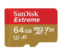 Карта памяти micro SDXC 64Gb SanDisk; Extreme Action; Class 10; V30 A1 UHS-I U3 R100/W60MB/s 4K; Wiith SD-adapter (SDSQXAF-064G-GN6AA)