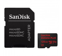 Карта памяти micro SDXC 128Gb SanDisk; Extreme Plus; Class 10; V30 128GB UHS-I R95/W90MB/s 4K; Wiith SD-adapter (SDSQXWG-128G-GN6MA)
