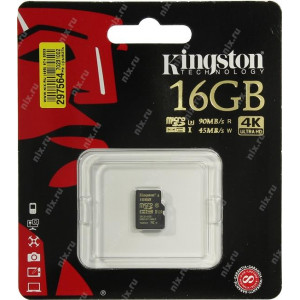Карта памяти micro SDHC 16 Gb Kingston Gold; Class 10 UHS-1,U3; No adapter (SDCG/16GBSP)