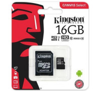 Карта памяти micro SDHC 16GB Kingston Canvas Select Class 10 UHS-I U1 + SD-адаптер (SDCS/16GB) 