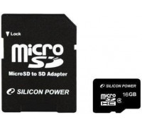 Карта памяти micro SDHC 16Gb Silicon Power; Class 4; With SD-adapter (SP016GBSTH004V10-SP)