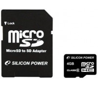 Карта памяти micro SDHC 4Gb Silicon Power; Class 6; with SD adapter (SP004GBSTH006V10-SP)