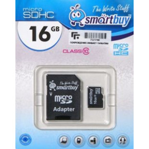 Карта памяти micro SDHC 16Gb Smart Buy; Class 10; with SD-adapter (SB16GBSDCL10-01***)