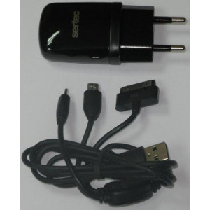 USB зарядное устройство 5V/1000mA; Sertec STC-DU110; + 3 in 1 кабель для телефонов