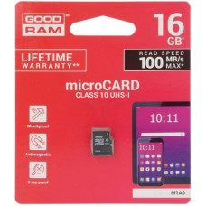 Карта памяти micro SDHC 16Gb GoodRAM; Class 10 UHS-I; No adapter (M1A0-0160R12)