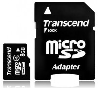 Карта памяти micro SDНС 8Gb Transcend; Class 4; With SD-adapter (TS8GUSDHC4)