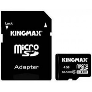 Карта памяти micro SDHC 4Gb Kingmax; (KM04GMCSDHC41A); Class 4; with SD-adapter