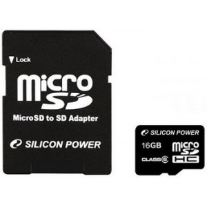 Карта памяти micro SDHC 16Gb Silicon Power; Class 6; with SD-adapter (SP016GBSTH006V10-SP)