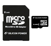 Карта памяти micro SDHC 32Gb Silicon Power; Class 4; with SD-adapter (SP032GBSTH004V10-SP)