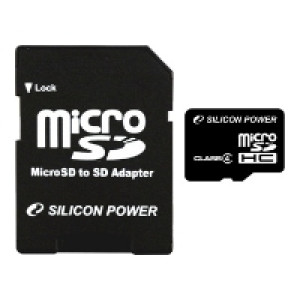 Карта памяти micro SDHC 32Gb Silicon Power; Class 4; with SD-adapter (SP032GBSTH004V10-SP)
