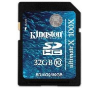 Карта памяти SDHC 32Gb Kingston; (SD10G2/32GB); Class 10