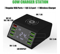  USB зарядная станция беспроводная  8USB/65W/QC3.0/ Black